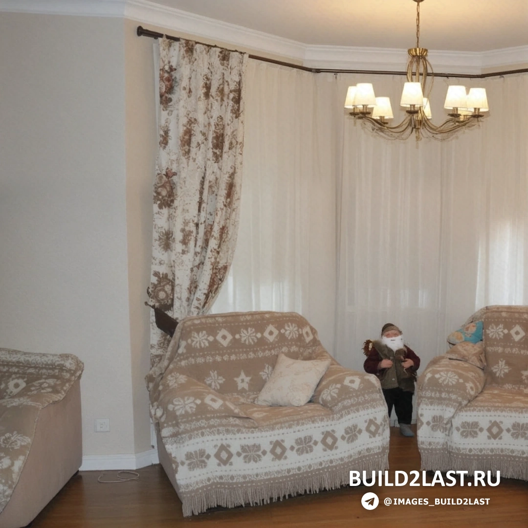 Гостиная с серыми шторами и винтажными элементами в скандинавском стиле в зимнее время