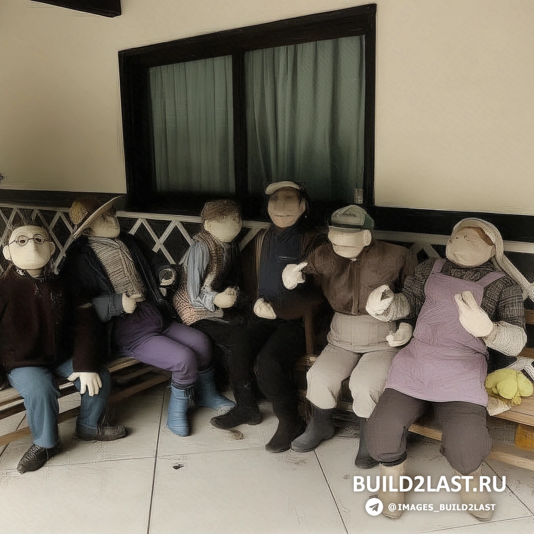 Традиционные японские пугала на поле, стоящие между рисовыми культурами