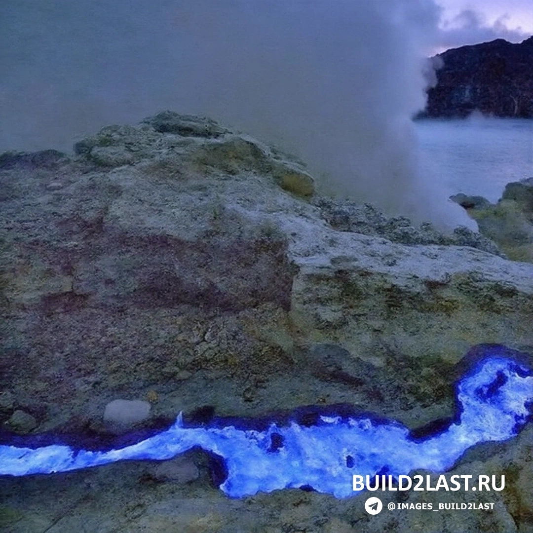 Вулкан Kawah Ijen, известный голубой лавой, на индонезийском острове, популярная туристическая точка